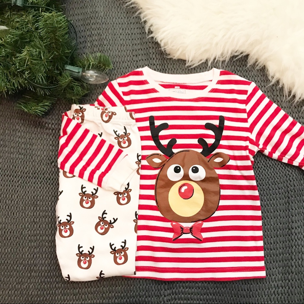 Rudolph the Reindeer Red & White Stripe Pajama Set